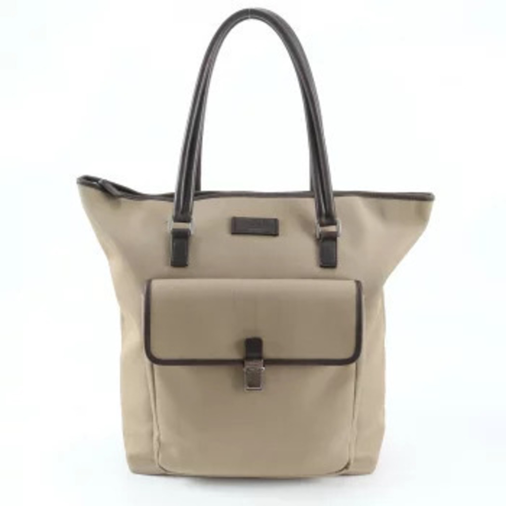 Gucci Leather Canvas Tote Shoulder Bag Tan